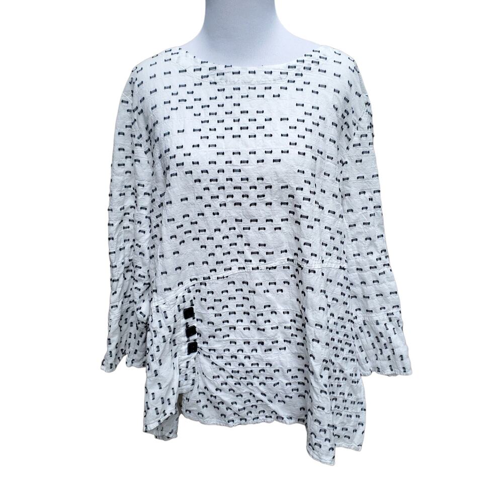 Habitat Black White Textured Tunic Top Artsy Lagenlook Button Detail Size XL